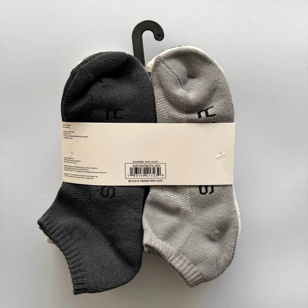Spyder men’s low cut socks 6 pairs size 6-12 white black gray